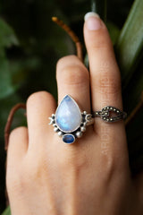 Natural Moonstone & Kyanite Gemstone Ring, Boho, SKU 6186