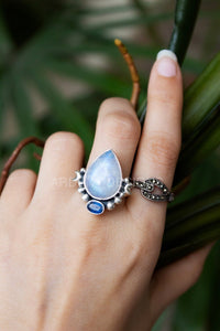 Natural Moonstone & Kyanite Gemstone Ring, Boho, SKU 6186