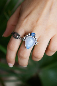 Natural Moonstone & Kyanite Gemstone Ring, Boho, SKU 6186