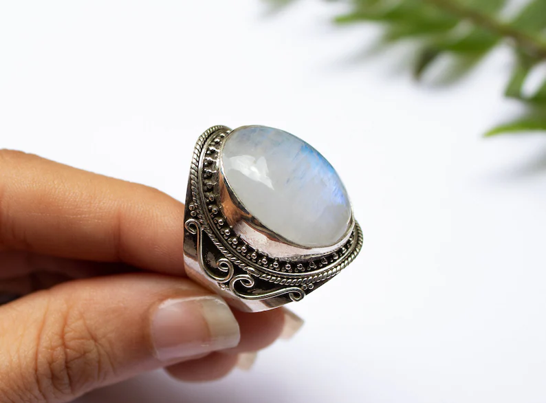 Rainbow Moonstone Silver Ring-4709EY | Juwelo