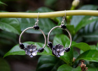 Black Onyx Floral Circle Hoop Earrings, AE-6727