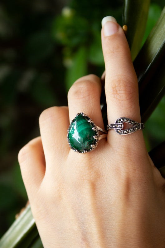 Malachite Green Stone Ring, AR-6724