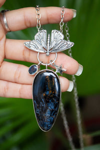 Whispers of the Elements - Pietersite & Kyanite Butterfly Necklace, AP-6743