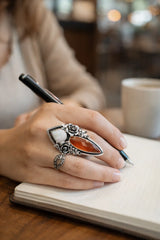 Sunlit Rose Garden – Red Onyx & Opal Ring, AR-7670