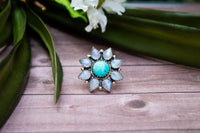 Exquisite Turquoise and Moonstone Cluster Ring, AR-3067