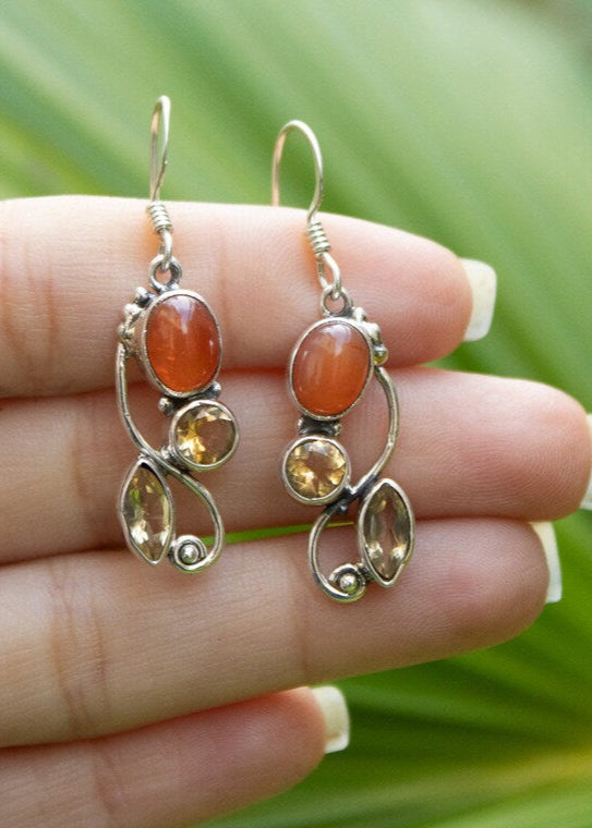 Carnelian and Citrine Dangle Earrings, AE-2125