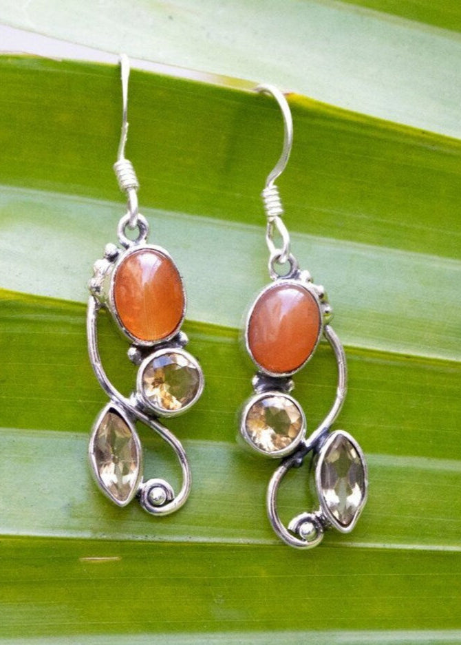 Carnelian and Citrine Dangle Earrings, AE-2125