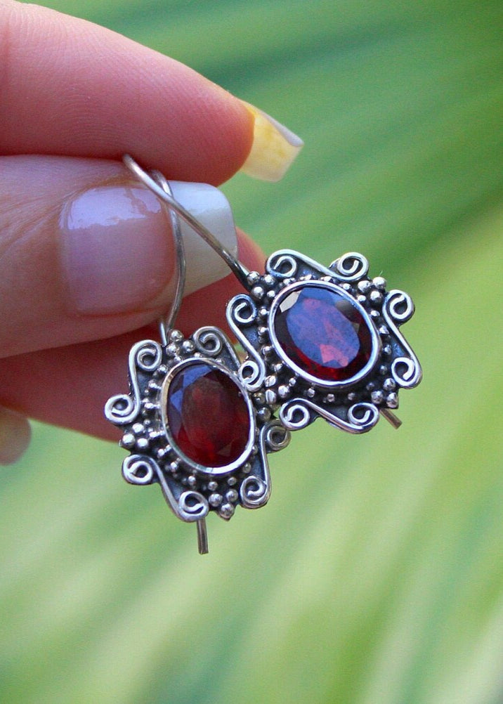 Oval Red Garnet Gemstone Earrings, AE-2132