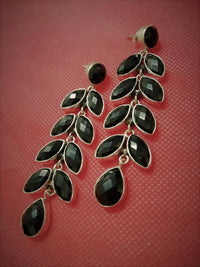 Black Onyx Leafy Sterling Silver Earrings, AE-2136