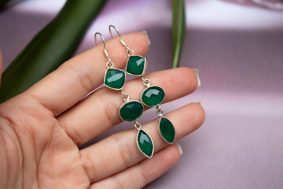 Green Onyx May Birthstone Earrings, AE-2137