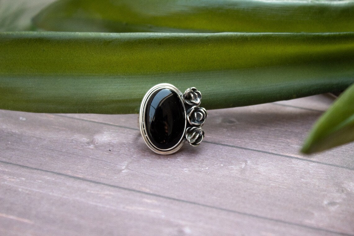 Black Onyx Floral Ring, AR-3063