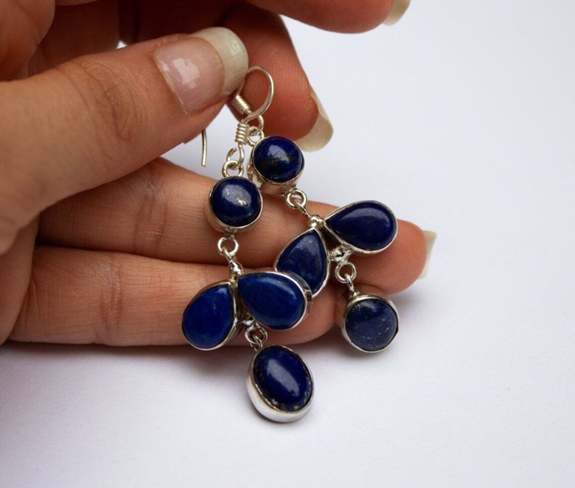 Genuine Lapis Lazuli Dangle Earrings, AE-2149