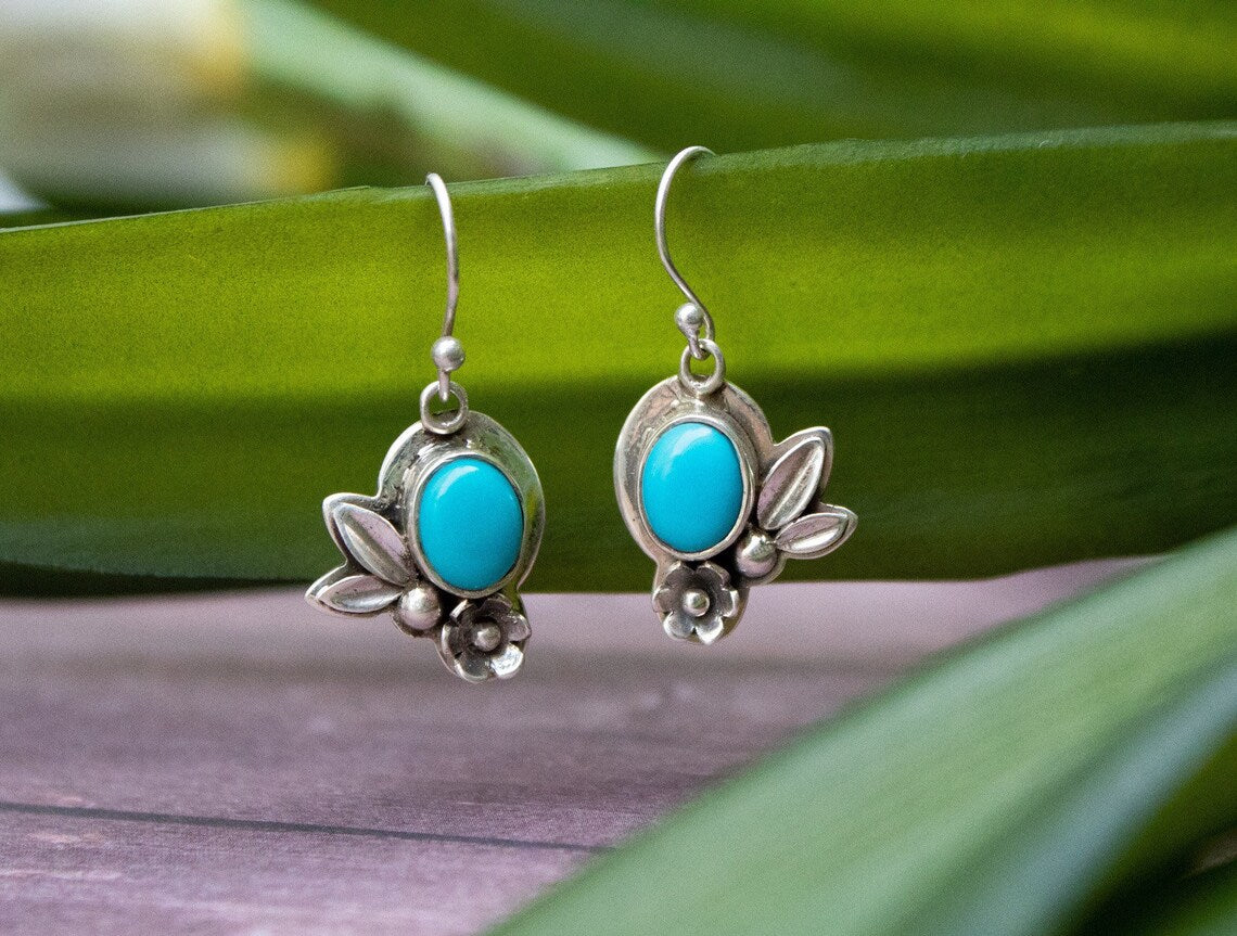 Turquoise Floral Southwestern Earrings, AE-2119