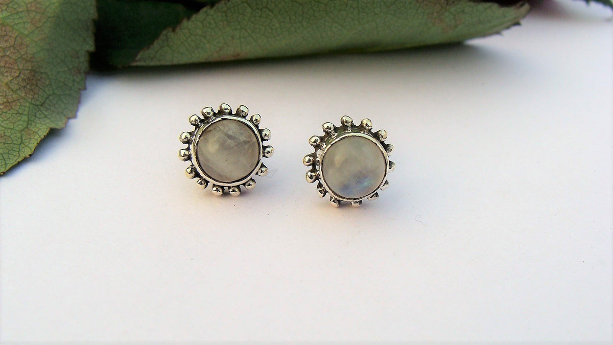 Handmade Stud Oval Shaped Moonstone Earrings AE-1055 - Its Ambra