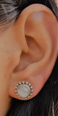Handmade Stud Oval Shaped Moonstone Earrings AE-1055 - Its Ambra