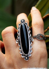 Black Onyx Floral Long Ring, AR-3052