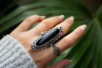 Black Onyx Floral Long Ring, AR-3052