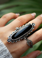 Black Onyx Floral Long Ring, AR-3052