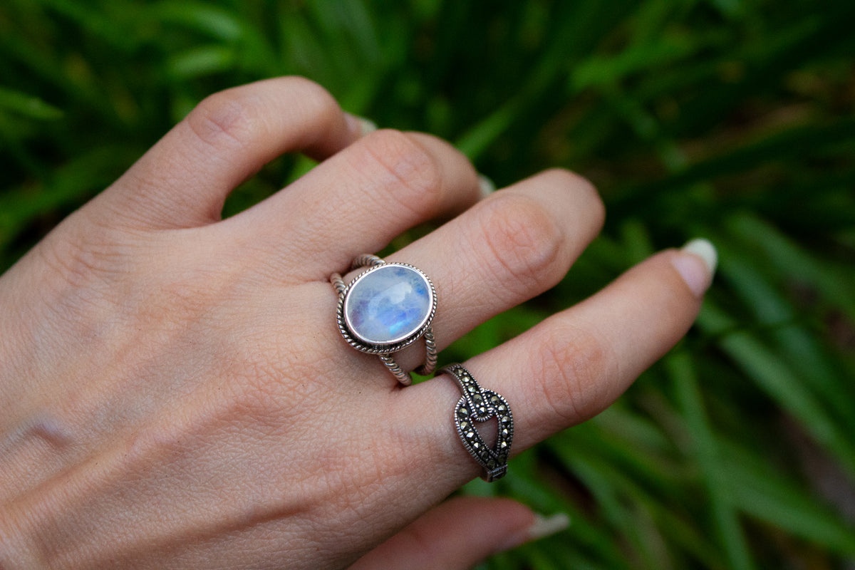 Twisted Wire Natural Moonstone Ring, Everyday Wear Ring AR-3011