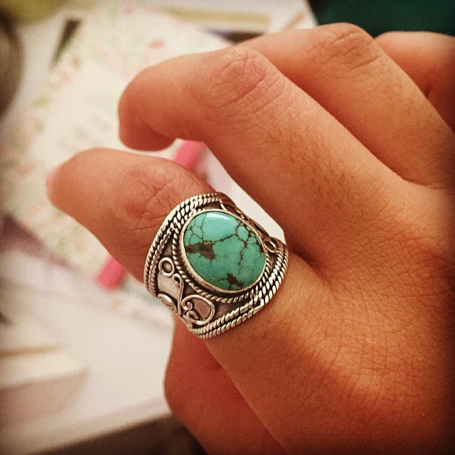Natural Turquoise Ring, Turquoise Sterling Silver Ring, Wide Band Ring, Boho, Handmade Ring, Turquoise Jewelry AR-1085