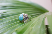 Dominican Republican Larimar Stone Ring, Wide Band Ring, Boho Gypsy Ring AR-1173 - Its Ambra