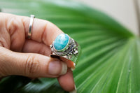 Dominican Republican Larimar Stone Ring, Wide Band Ring, Boho Gypsy Ring AR-1173 - Its Ambra