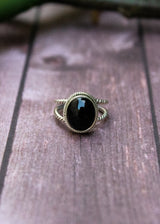 Bague Onyx Noir Fil Torsadé Argent Sterling 925 AR-3013