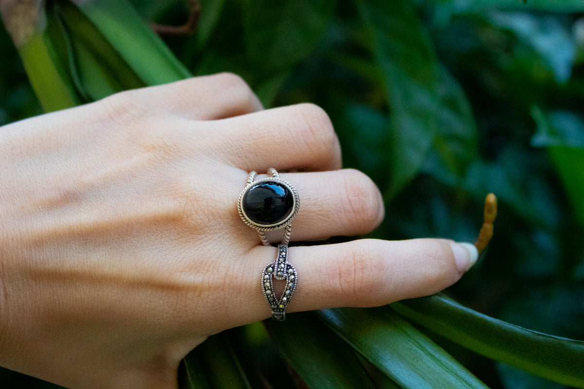 Twisted Wire Black Onyx Ring 925 Sterling Silver AR-3013