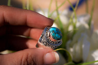 Anillo turquesa, anillo de plata esterlina turquesa cobre azul, anillo de banda ancha, anillo hecho a mano, anillo Boho AR-1142