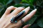Black Onyx and Sleeping Beauty Ring with Roses AR-3005 - Its Ambra