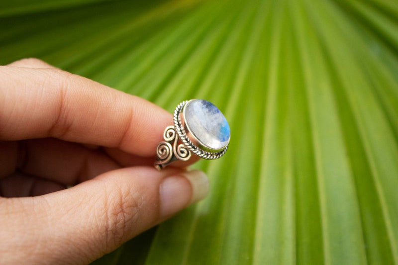 Moonstone Ring Sterling Silver, Oval Shape Boho Ring AR-1108 - Its Ambra