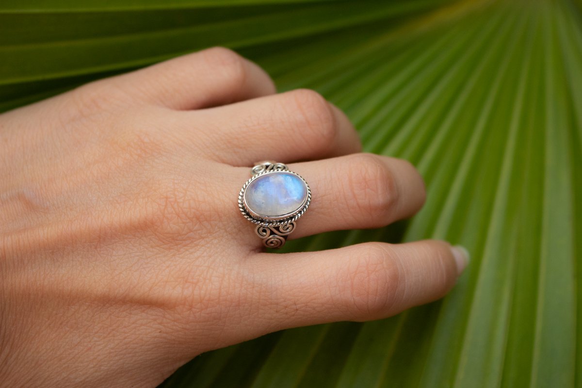 Moonstone Ring Sterling Silver, Oval Shape Boho Ring AR-1108 - Its Ambra