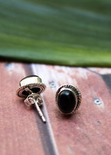 Handmade Oval Shaped Black Onyx Earrings AE-1023 - Its Ambra