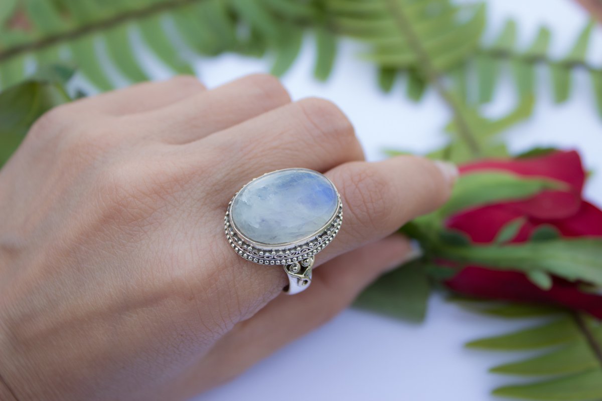 Handcrafted Moonstone Ring, June Birthstone Ring, AR-1129 - Its Ambra