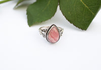 Anillo de rodocrosita, anillo de piedra rosa pálido natural, anillo de plata de ley de rodocrosita, anillo hecho a mano, anillo boho AR-1241