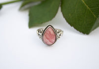 Anillo de rodocrosita, anillo de piedra rosa pálido natural, anillo de plata de ley de rodocrosita, anillo hecho a mano, anillo boho AR-1241