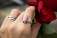 Anneau de rhodochrosite, anneau de pierre rose pâle naturel, anneau d'argent sterling de rhodochrosite, anneau fait main, anneau de Boho AR-1241