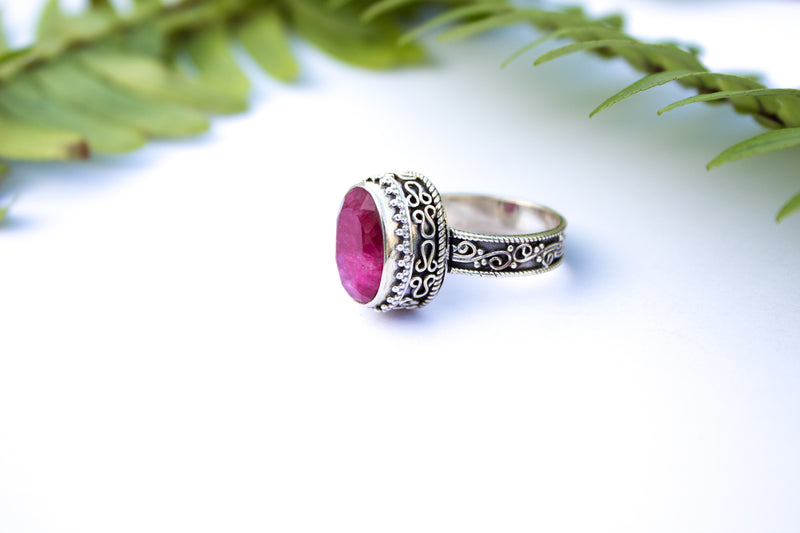 Anillo de piedras preciosas de rubí, anillo de plata de ley 925 sólida, anillo de piedra de nacimiento de julio, anillo de piedra roja AR-2021