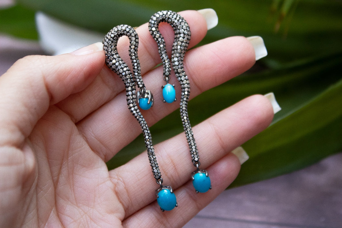 Sleeping Beauty Turquoise and Diamond Snake Earrings AE-1235 - Its Ambra