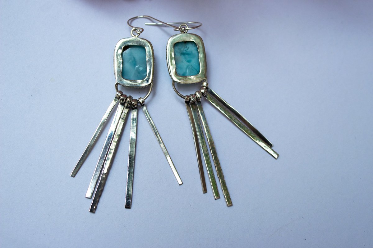 Handmade Sterling Silver Larimar Fringe Earrings AE-1041 - Its Ambra