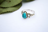 Pear shape Blue Copper Turquoise Sterling Silver Ring, Turquoise Ring, Handmade Ring, Boho Ring, Bohemian Ring AR-1086