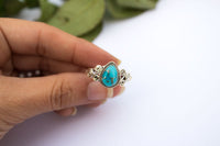Pear shape Blue Copper Turquoise Sterling Silver Ring, Turquoise Ring, Handmade Ring, Boho Ring, Bohemian Ring AR-1086