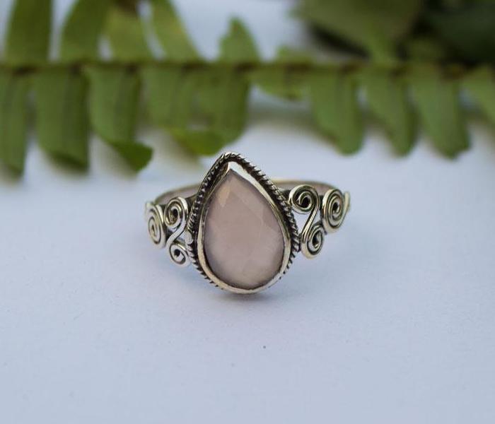 Rose Quartz Ring, Sterling Silver Rose Quartz Gemstone Ring, Handmade Ring, Pale Pink Stone Ring, Boho, Rose Quartz Jewelry AR-1248