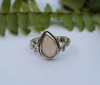 Anillo de cuarzo rosa, anillo de piedras preciosas de cuarzo rosa de plata esterlina, anillo hecho a mano, anillo de piedra rosa pálido, Boho, joyería de cuarzo rosa AR-1248