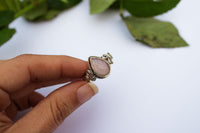 Anillo de cuarzo rosa, anillo de piedras preciosas de cuarzo rosa de plata esterlina, anillo hecho a mano, anillo de piedra rosa pálido, Boho, joyería de cuarzo rosa AR-1248