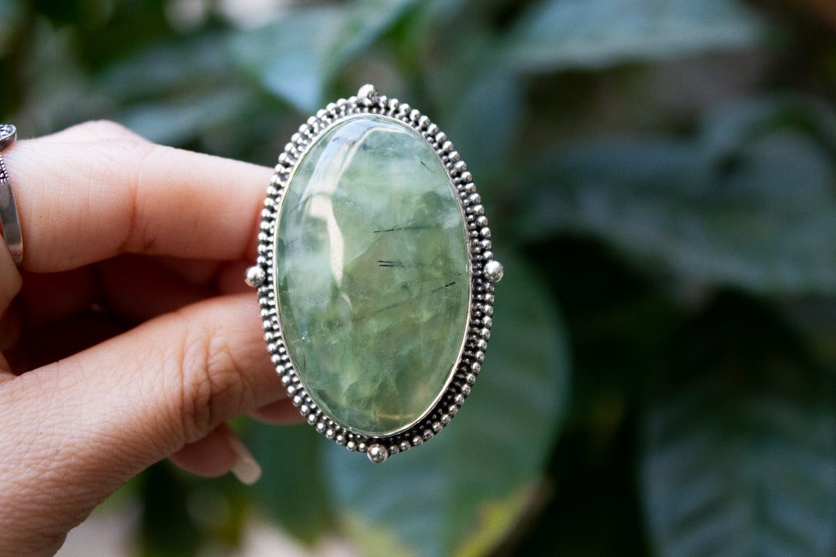 Natural Prehnite Ring, Green Gemstone Ring, AR-6549