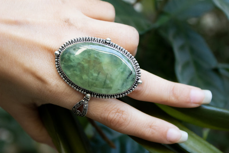 Natural Prehnite Ring, Green Gemstone Ring, AR-6549