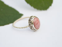Anillo de rodocrosita, anillo de piedra rosa pálido natural, anillo de plata de ley de rodocrosita, anillo hecho a mano, anillo boho, anillo bohemio, joyería de rodocrosita AR-1243