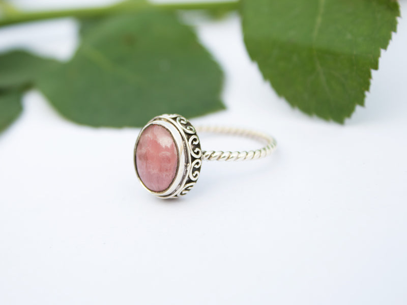 Rhodochrosite Ring, Natural Pale Pink Stone Ring, Rhodochrosite Sterling Silver Ring, Handmade Ring, Boho Ring, Bohemian Ring, Rhodochrosite Jewelry AR-1243