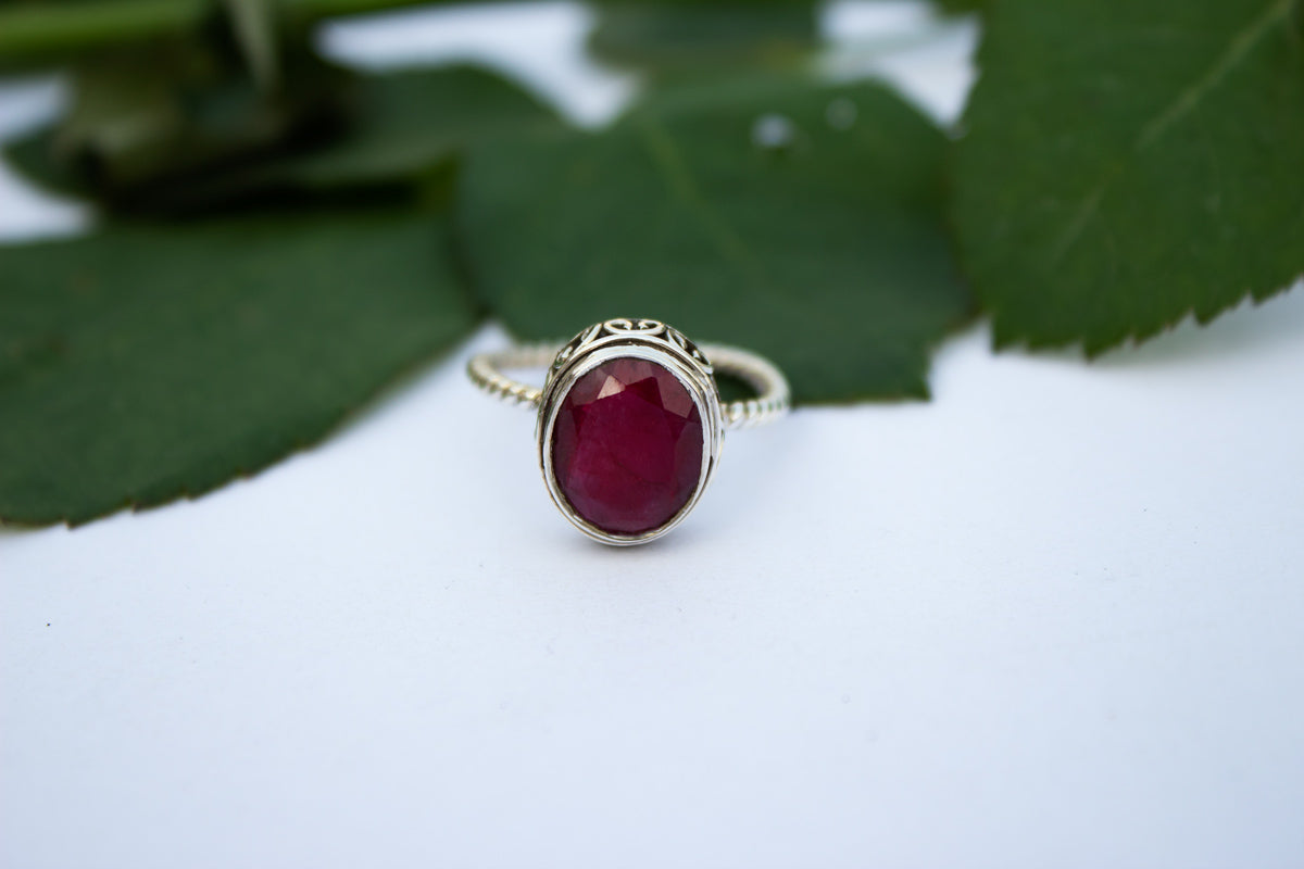 Anillo de rubí, anillo de plata de ley con piedras preciosas de rubí, anillo de piedras preciosas, anillo hecho a mano, anillo de plata 925, anillo Boho AR-1245